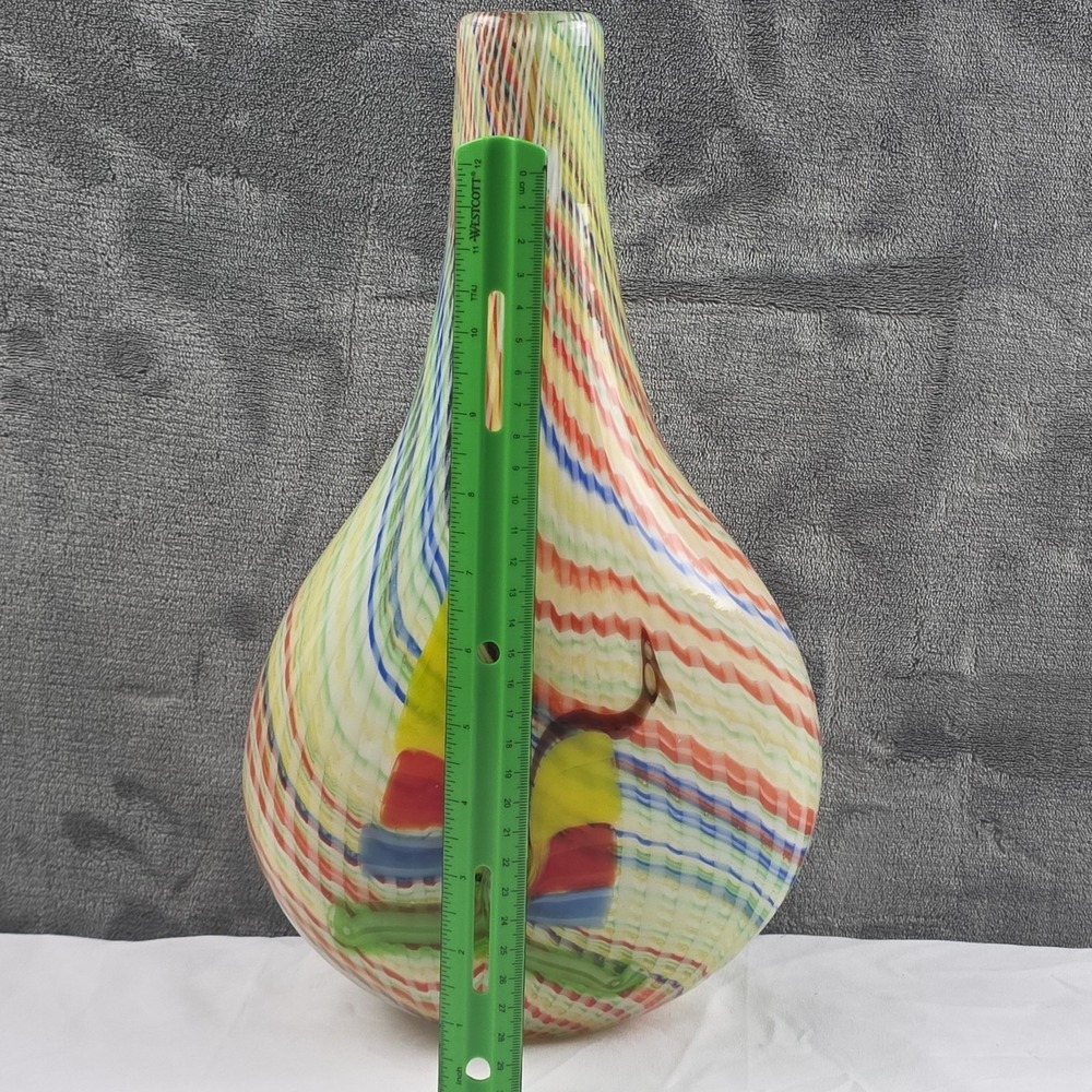 Vintage Murano Style Mid Century Vase Bright Color Lg Swirled Hand blown Glass - Picture 7 of 9